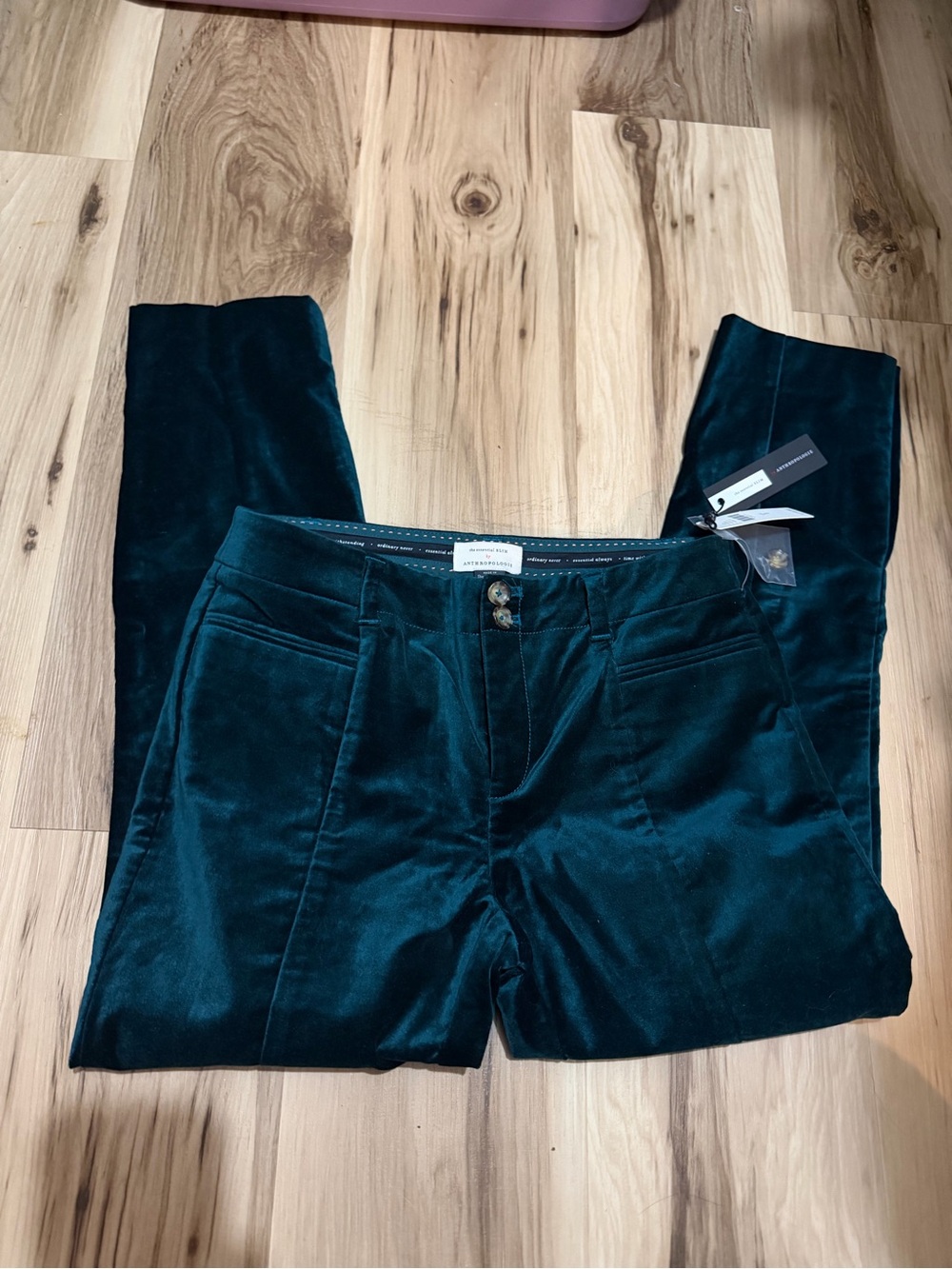 Anthropologie NWT Velvet Slim Fit Pants in Deep Teal